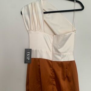 Women's Cream and Brown One-Shoulder Maxi Dress